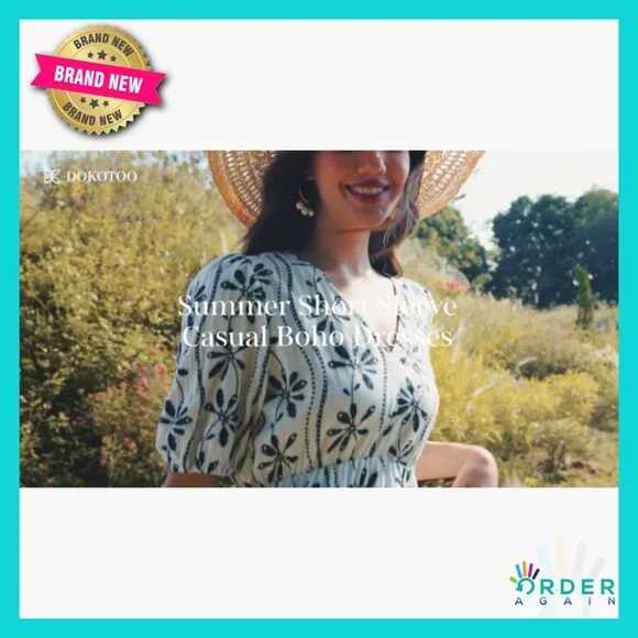 Boho Maxi Dress Flowy V Neck Short Sleeve Casual Summer Elegant with Pockets - Picture 7 of 7